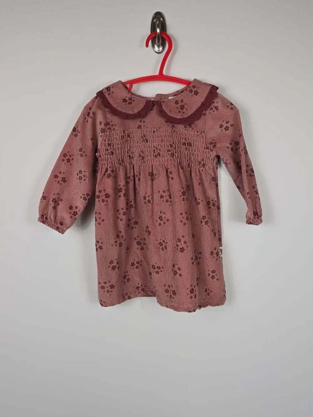 Rabbit + Bear Organic Baby Girls Corduroy Floral Smocked Dress 12M Cottagecore